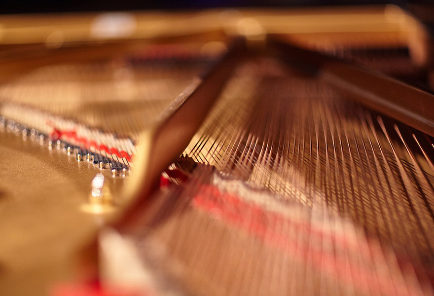 Close up of paino strings