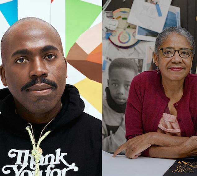 A side-by-side image of two artists.