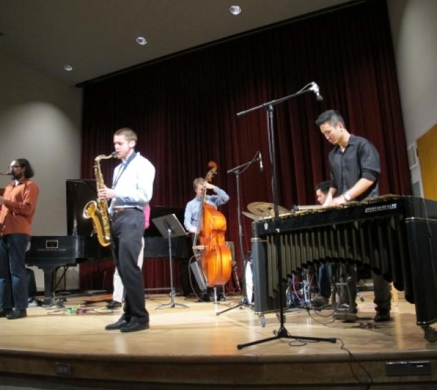 Students in the Jazz Workshop perform in Brechemin Auditorium.