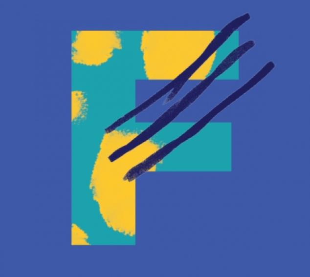 F on blue background
