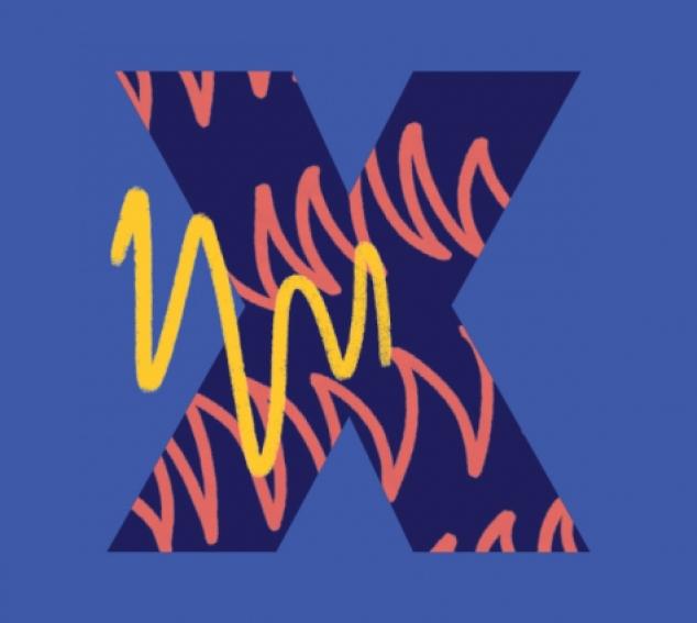 X on blue background
