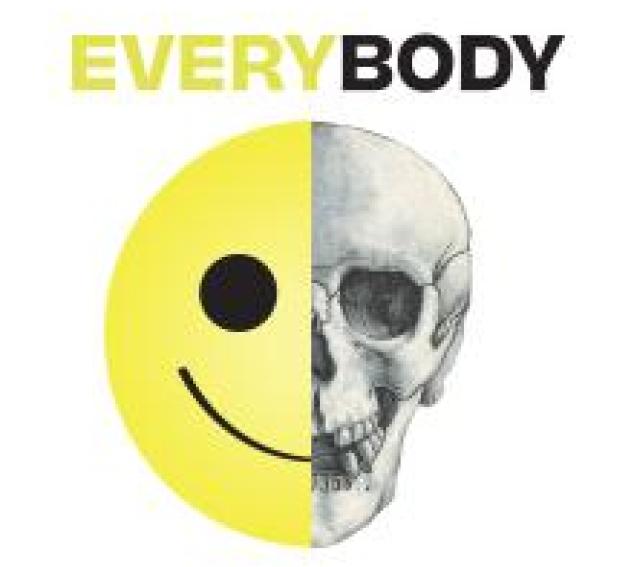 Graphic image of a smiley face and a scull