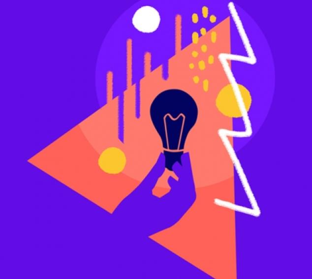 lightbulb held up on purple background