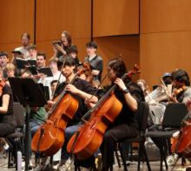 UW Symphony and Combined UW Choirs in rehearsal at Meany Hall (Photo: Cyan Duong).