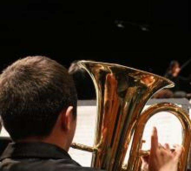 Campus and Concert Bands in rehearsal at Meany Hall (Photo: Cyan Duong).