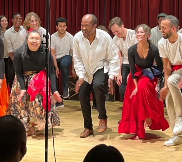 Ethnomusicology Visiting Artist Miguel Ballumbrosio and UW students perform in Brechemin Auditorium (Photo: Shannon Dudley).