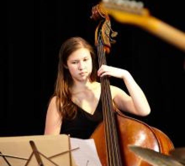 Jazz Studies major Carmen Rothwell, bass, in performance at the 2013 Improvised Music Project Festival (Photo: Steve Korn). 