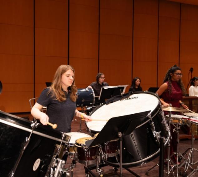 Percussion Ensemble in rehearsal at Meany Hall (Photo: Juan Rodriguez).